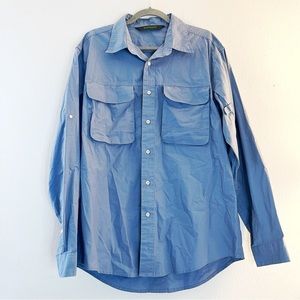Timberland Men's Fishing Shirt Blue Button Up Long Sleeve Sz L EUC Outdoor Vents